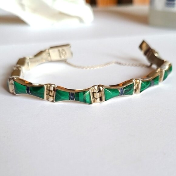 Vintage Taxco Sterling Silver Green Agate Quiet Luxury Tennis Prep Boho Bracelet - Picture 1 of 6